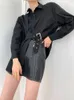 Lente Designer Koreaanse Shirt Lange Mouw Tops Voor Vrouwen Mode Blauwe Knop Lace Up Zwarte Blouse Kleding 210427