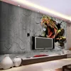 Anpassad storlek 3d stereo tegelvägg modern kreativ konst väggmålning dinosaur brutna vägg dekorationer vardagsrum foto tapeter