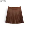 Zevity Kobiety Chic Moda Faux Skórzana Plisowana Mini Spódnica Femme Vintage Patchwork Metal Snap Przycisk Spódnice Mujer Qun710 210629