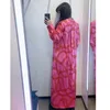 Vuwwyv moda rosa oversized impressão midi vestido mulheres verão elegante casual blusa mulher manga longa colarinho vestidos 210430