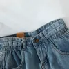 Summer Women Streetwear Pantaloncini di jeans blu a gamba larga Casual Donna Elastic Wasit Jeans larghi tinta unita 210430