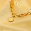 Link Kette 2022 Mode 18K vergoldet Edelstahl Armbänder Für Frauen Mädchen Doppel Runde Münze Anhänger Armband Schmuck Fawn22