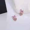 Pendiente de lazo morado de corazón a la moda, pendientes elegantes colgantes para mujer, pendientes largos de borla a la moda coreana, joyería de boda al por mayor