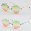 Whole Men Women Rimless Oversized Round Sunglasses Carved Diamond Cut lens Outdoors driving glasses design half frame Adu277t