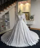 2022 lussuoso abito da sposa in pizzo maniche lunghe bateau applique principessa vita impero abiti da sposa plus size sposa abiti da sposa