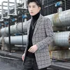 Koreański Plaid Męskie Wełna płaszcz Kurtka Long Casua Slim Woolen Windbreaker Moda Moda Mężczyźni Płaszcz ChaquequeS Hombre 210527