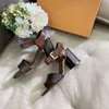 2021 Luxury High Heels Leather Sandal Suede Mid-heel 7-11cm Women Designer Sandals Summer Beach Sexy Wedding Shoes Size 35-40 With Box