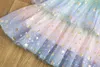 Girls Rainbow Cake Layers Dresses For Kids Sequin Star Elegant Party Wedding Birthday Tutu Princess Vestidos Children Clothing Q0716