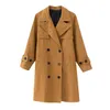 Streetstyle Khaki Long Trench Coat Mulheres Elegante Dupla Breasted Vintage Outono Inverno 210427