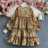 Ezgaga Vintage Elegant Dress Women Lace Up Square Collar Loose Sweet Lantern Sleeve Korean Dresses Casual Robe Vestidos Feminino 210430