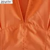 Zevity Women Vintage Vネックソリッドカラープリツデザインミニシャツドレス女性シックなセクシーバックホール包帯コートVestidos DS8334 210603