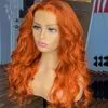 Gengibre laranja onda de onda de renda frontal peruca de cabelo humano com barragem Babyhair 13x4 WAVY WAGS SINTÉTICA NOTS BLEAKED para mulheres