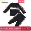 $ 50-25 1-6y Wiosna Jesień Dziecko Kid Girl Ubrania Zestaw Leopard Długim Rękawem Bluza Topy Pant Dress Stroje Kostiumy 210515