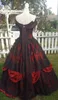 Gótico Belle Red Black Lace Vestido de Casamento Vintage Espartilho Steampunk Sleepunk Beauty off Off Plus Size Bidal Vestido