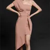 Primavera Corea delle donne monospalla solido sexy occasione partito aderente irregolare a vita alta vestito sottile femminile 210529