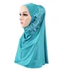 En bitar Blommor Rhinestone Amira Hijab Muslim Head Wrap Scarf Sjal Islamiska Kvinnor Ramadan Headwear Jilbab Dubai Party Turban