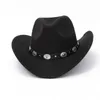 Vintage Western Cowboy Hat for Men Wide Brim Jazz Cap med läderbälte sombrero Four Seasons 210709229m