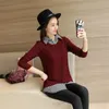 Mid-length Pullover Sweater Women Autumn And Winter Korean Loose Base Shirt Collar Fake Two 210427