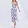 Summer Sexy Beach Styl Backless Camisole Szyfonowe Długie Suknie Kobiety Fresh Print Design Dress Elegant Big Huśtawka Vestidos 210525