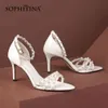 Sofitina Kobiety Sandały Eleganckie Pearl Cienkie Obcasy Prawdziwej Skóry Sandały Kostki Pasek Pokrywa Obcina Zwięzła Letnia Lady Buty AO836 210513