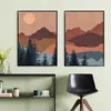 Boho abstrakte Landschaft nordische Poster und Drucke Terrakotta Sonne Berg Wand Kunst Leinwand Malerei Linie Sonnenuntergang Bild Dekor Paint355k