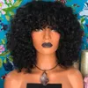 Brasileiro Kinky Curly Human Human Wigs com Bangs Curto Funmi Crochet Curls Remy Lace Front Wig para mulheres negras 130% Densi