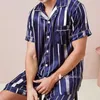 プラスサイズ5xlメンズパジャマショートス夏のサテンセットシルクスリープ宅寝室のカジュアルホーム服Pajama Homme Pijamas 210812