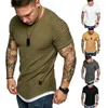 Sıcak erkek T-Shirt Pileli Buruşuk Slim Fit O Boyun Kısa Kollu Kas Katı Rahat Gömlek Tops Yaz Temel Tee Yeni Y0809