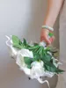 Waterfall Wedding Bouquet Fake Wedding Flowers Ivory Rose with Green Leafs Cascading Bouquets De Mariage6225963