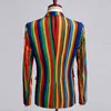Красочная полоса печать пиджака куртка мужская стройная подходит одна кнопка стильная радуга повседневная вечеринка каникула мужской blazer masculino 210522