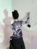 ゴスメッシュトップ女性のトレンドファッションファッショングラフィックTシャツ長袖タートルネックを通してTシャツヨーロッパの服210427