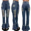 Sommer Denim Hosen Frauen Retro Solide Sexy Loch Jeans Zerrissene Flare Hosen Straße Dünne Hohe Taille Dame GL8354 210922