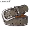 La Spezia Pu Leather Belt Women Rivet Pin Buckle Belts for Trousers Female Navy Designer Brand Hollow Rivet Leather Ladies Belt Q0625