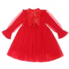 Filles douces robes de fête de Noël filles col perlé manches falbala dentelle robe en tulle lolita enfants gaze broderie princesse clot9692906