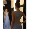 라벤더 2021 댄스 파티 드레스 레이스 Applique 비즈 공식적인 긴 신부 들러리 드레스 선원 넥 Zip 뒷면 시폰 파티 가운