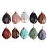 Natural Stone Healing Crystal Tree of Life Charms Waterdrop Pendants Rose Quartz Copper Wire Wrapped Trendy Jewelry Making Necklaces Wholesale