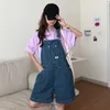 HARAJPOO Kadınlar Pantolon Yaz Kore Ins Trendy Hip-Hop Harajuku BF Stil Yüksek Bel Düz Geniş-Bacak Rahat Denim Tulum 210809