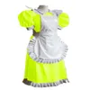 Minivestido de PVC con dobladillo con volantes para mujer, traje de Cosplay de aspecto húmedo con delantal, disfraz de fiesta temática de camarera encantadora, 7 colores