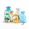 43*29/32*24 cm PVC Drawstring Merry Christmas Santa Claus Gift Bags Large Gold Silver Goods Cookies Candy Packaging Bag