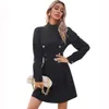 Fashionable Elegant Turtleneck double breasted dress Womens Autumn A-Line long sleeve Office Lady Button vestidos 210508