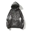 Hip Hop Hoodie Bluza Mężczyźni Streetwear Czaszka Graffiti Pulling Pullover Bawełna Jesień Szary Harajuku Punk Ubrania