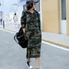 Automne Basic Robe À Capuche Sweats Femmes Mode Coréenne Camouflage Hoodies Nouveau Long Outwear Plus La Taille Split Casual Pulls G1214