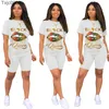 Kvinnor TRACKSUITS TWO PIECES SET DEISGNER LIP Brev Skriv ut Kortärmad T-shirt Shorts Solid Färg Jogger Ställer Yoga Outfits 5 Färger