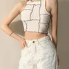 Isarose Moda Tank Topy Lato O Neck Fit Body Bez Rękawów Patchwork Casual Topstitch Kamizelka Kamizelka All-Match White Crop Top 210422