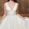 Необычные Органза Свадебное платье для свадебных платье Поезд свадебные платья Sexy V-образным вырезом без рукавов потрясающий спин с бисером