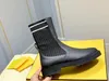 2021 elastic knitted women's boots leather rubber outsole tube height 8cm flat heel Size 35-40