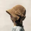 Bow Straw Sun Hat Brede randige zomerse hoeden voor vrouwen strand panama koepel emmer femme schaduw A25637 ELOB22
