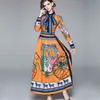 Robe Femme Fashion Runway Maxi Dress Women Long Sleeve Elegant Flower Print Vintage Dresses Vestidos De Verano Ropa mujer 210520