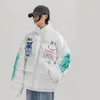 Хип-хоп Толстая куртка Parka Happy Graffiti Print Men Windbreaker Streetwear arajuku зимняя мягкая куртка Пальто теплым вариантом 211204