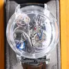 Astronomia Tourbillon Silver Dragon Reloj de cuarzo suizo para hombre Pave Piece Unique Totalmente transparente Glass 3D Grabado Correa de cuero negro Super Edition Puretime01 B2